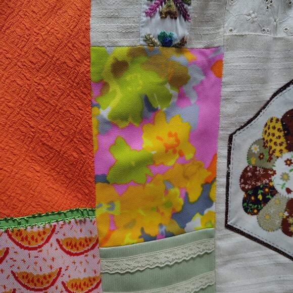 Vintage 60s Hippie Handmade Patchwork Boho Maxi Skirt Prairie Lined 13 In Waist - Picture 9 of 13